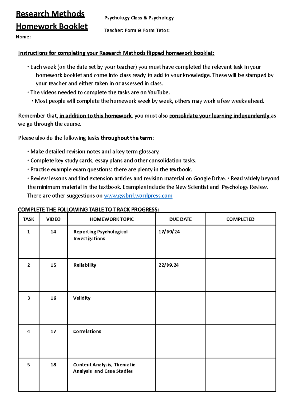 Psychology Research Methods Homework (PSY 101) - Detailed Tasks ...