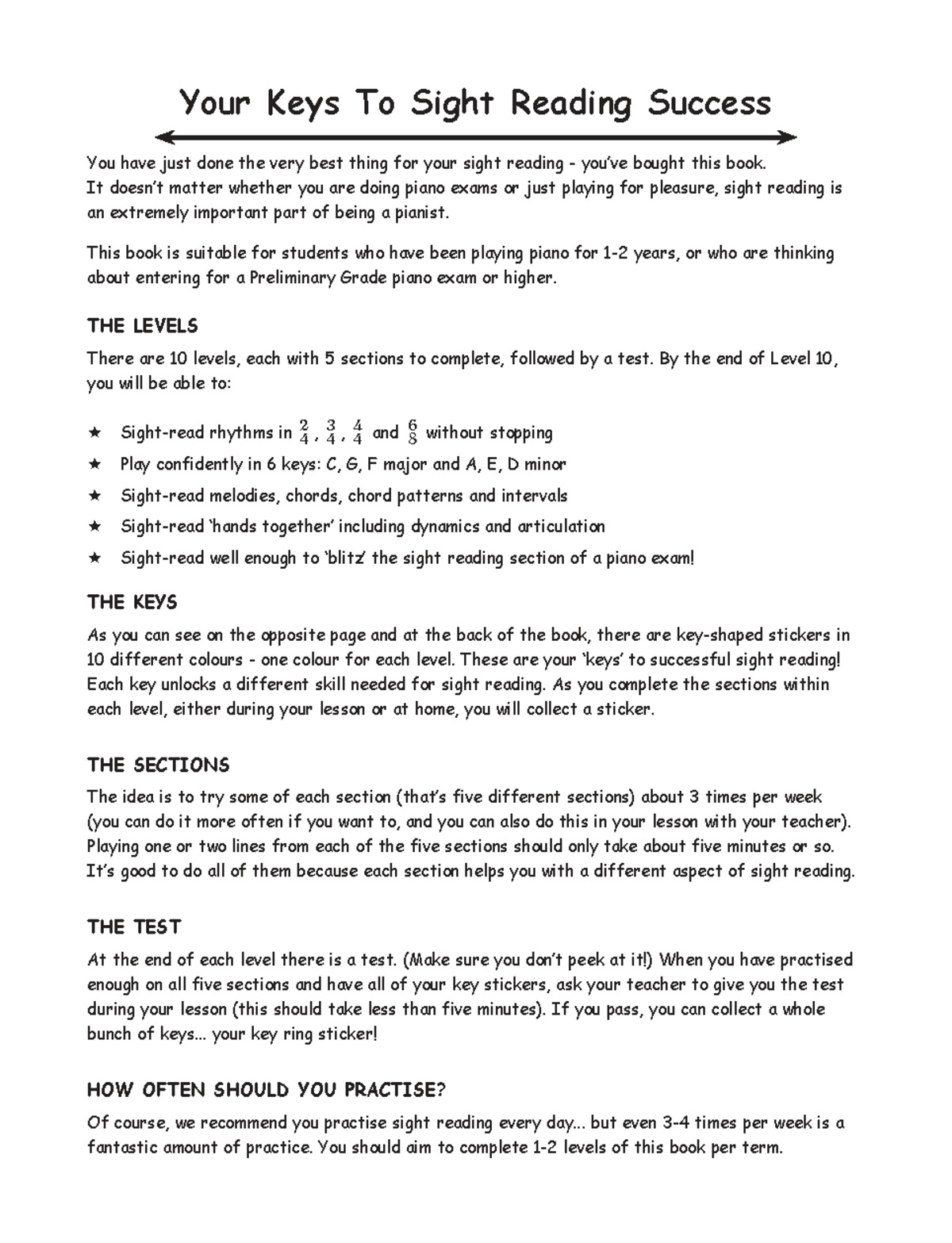 Sight Reading Success: Keys to Levels 1-4 (Piano Skills) - Studocu
