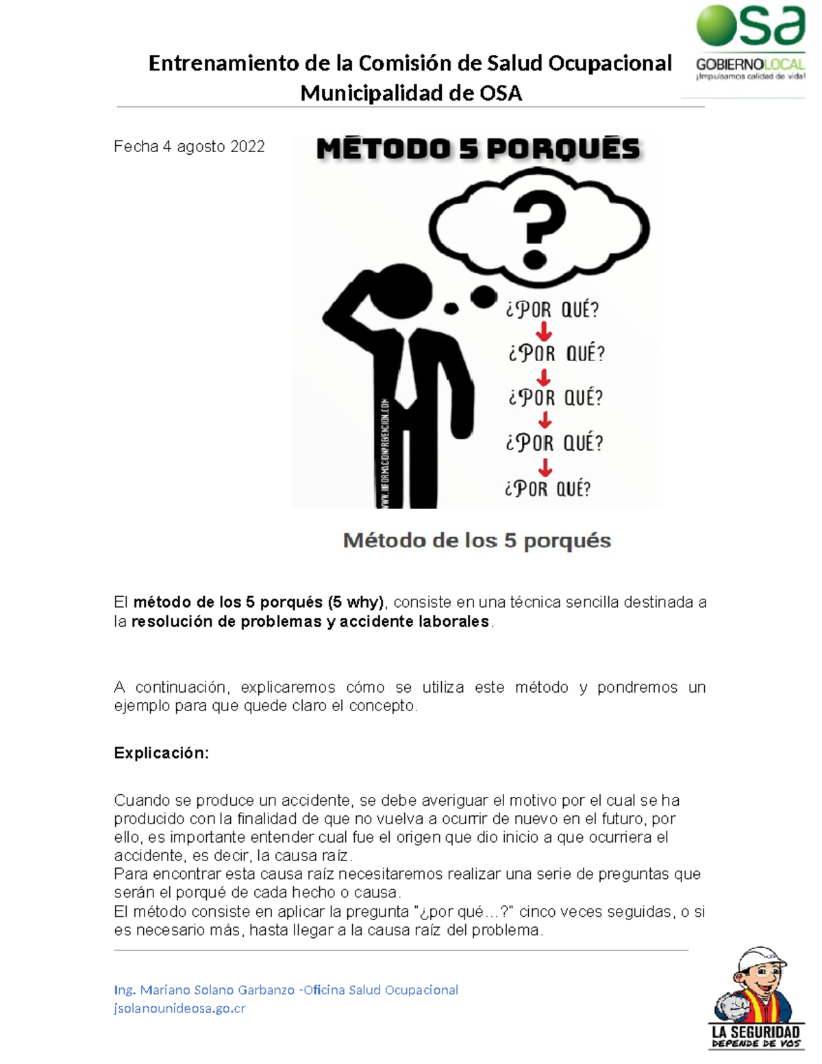 5 Porqués: Análisis de Causas Raíz en Accidentes Laborales - Studocu