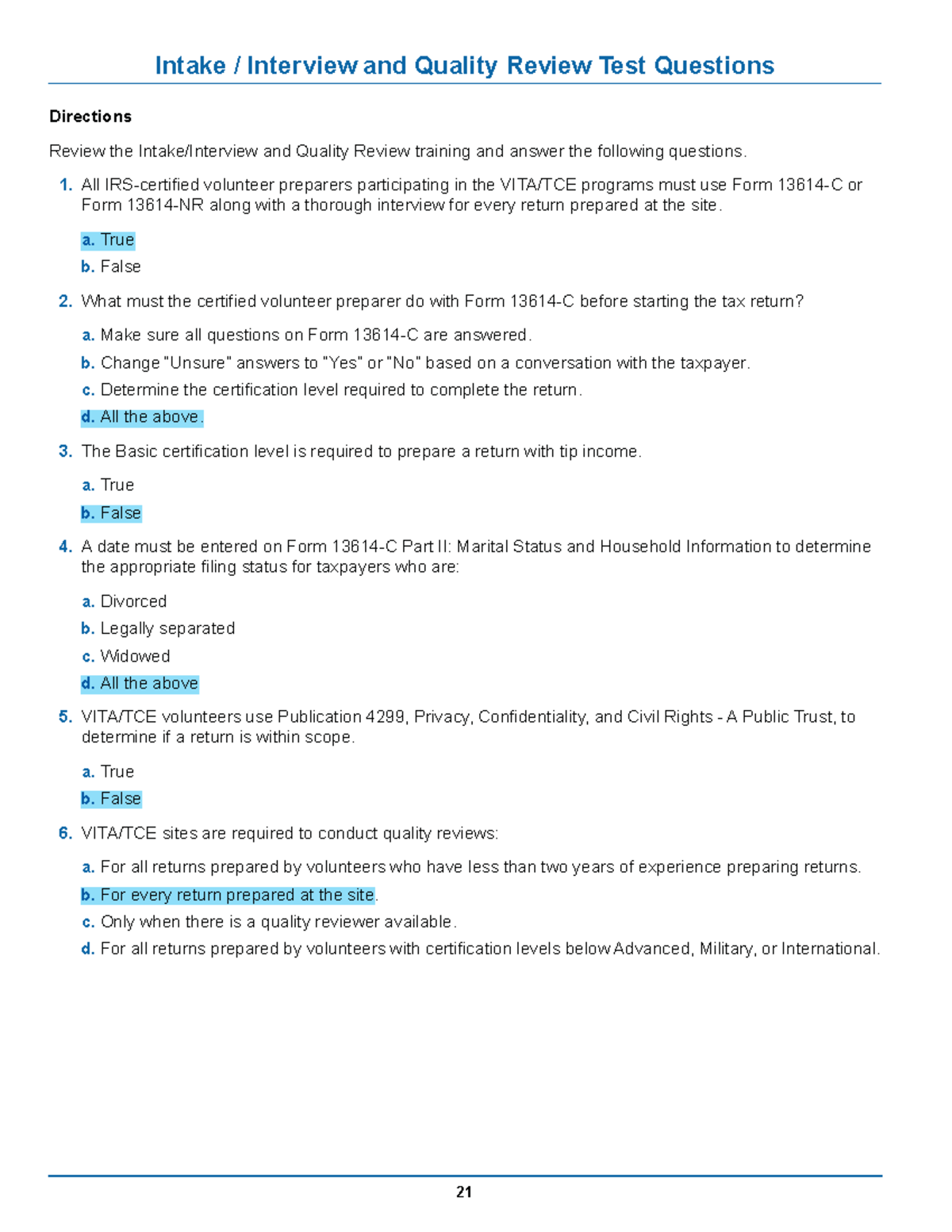 VITA/TCE Intake, Interview, & Quality Review Test Questions - Studocu