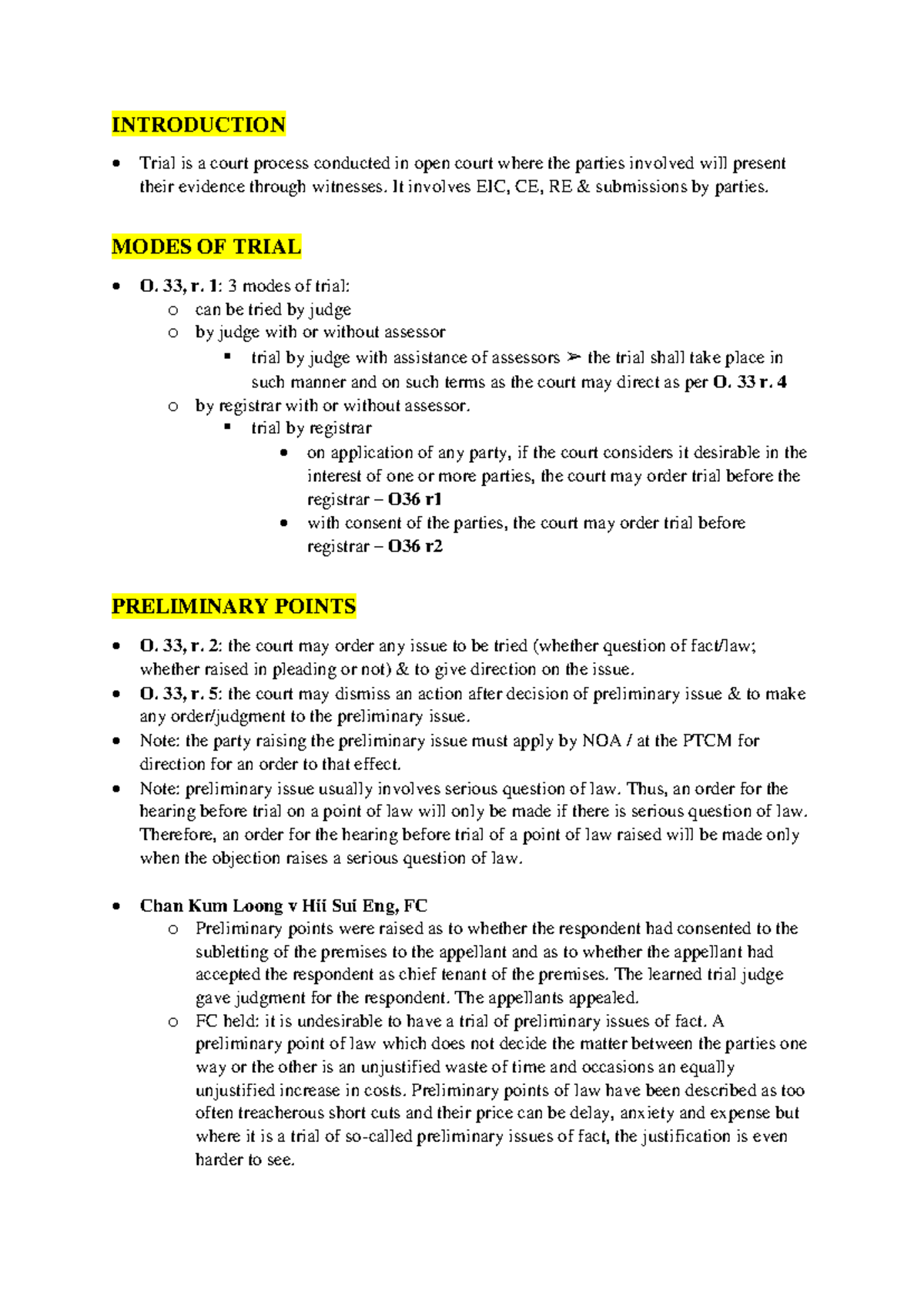 Trial Notes - Modes, Procedures, and Key Points (Law 101) - Studocu