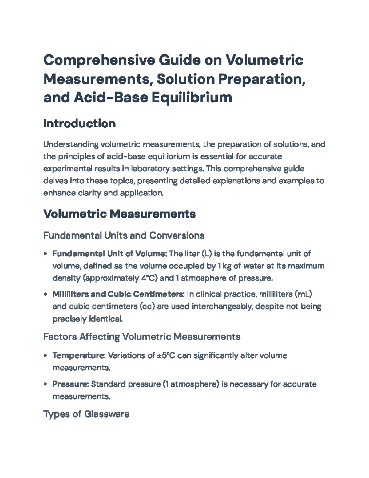 Comprehensive Lab Guide: Volumetric Measurements & Acid-Base ...