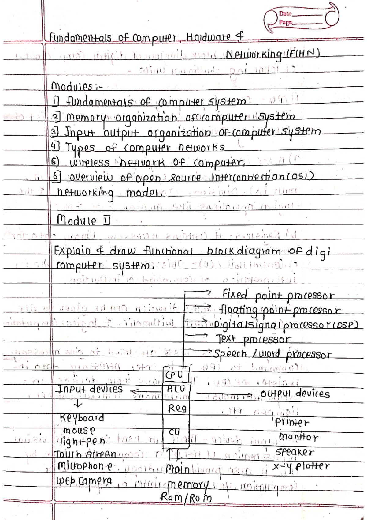 FCHN Module 1,2 class notebook - Date Page Fundamentals of computer ...