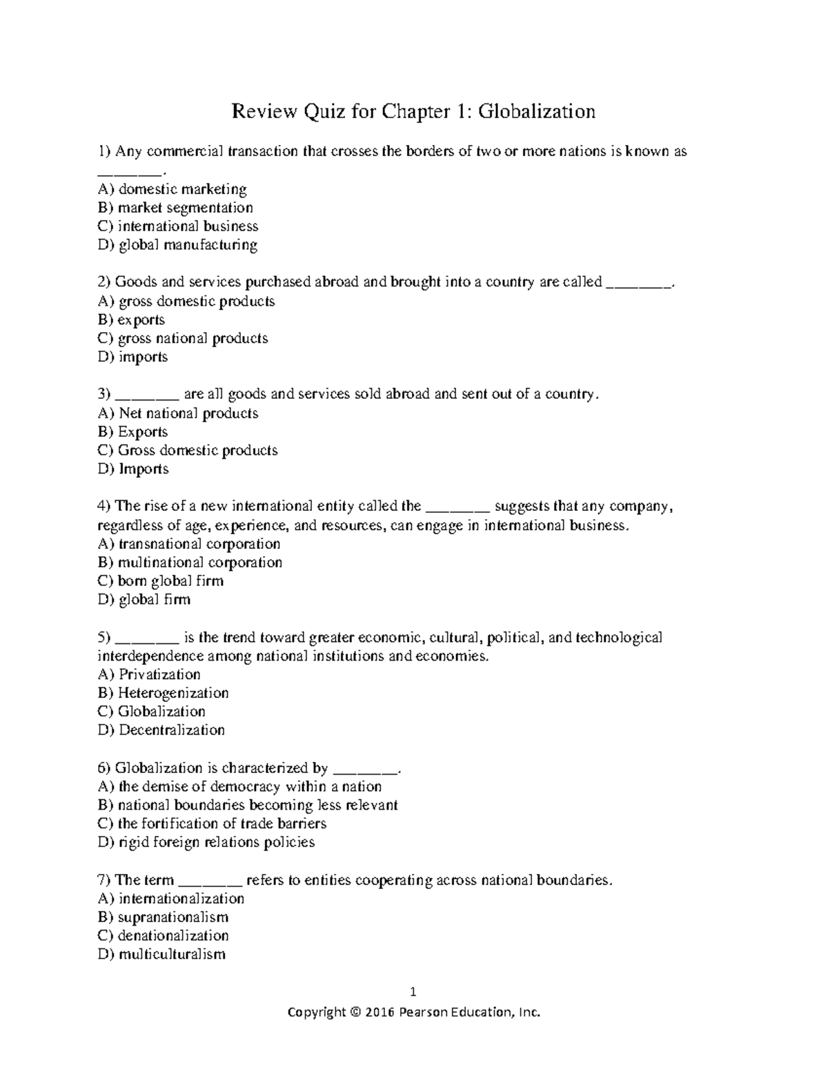 Review Quiz for Chapter 1: Globalization Concepts and Terms - Studocu