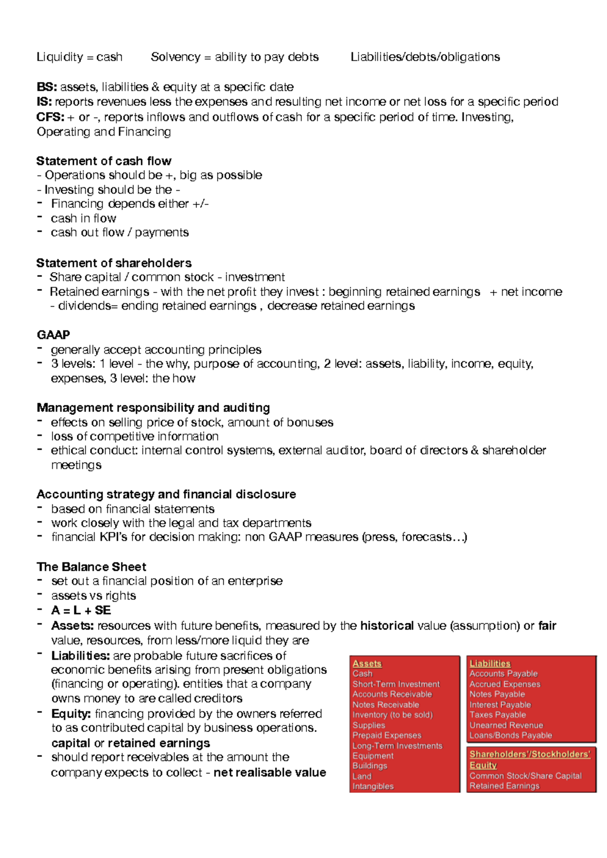 Financial Accounting Summary for Course ACCT 101: Key Concepts ...