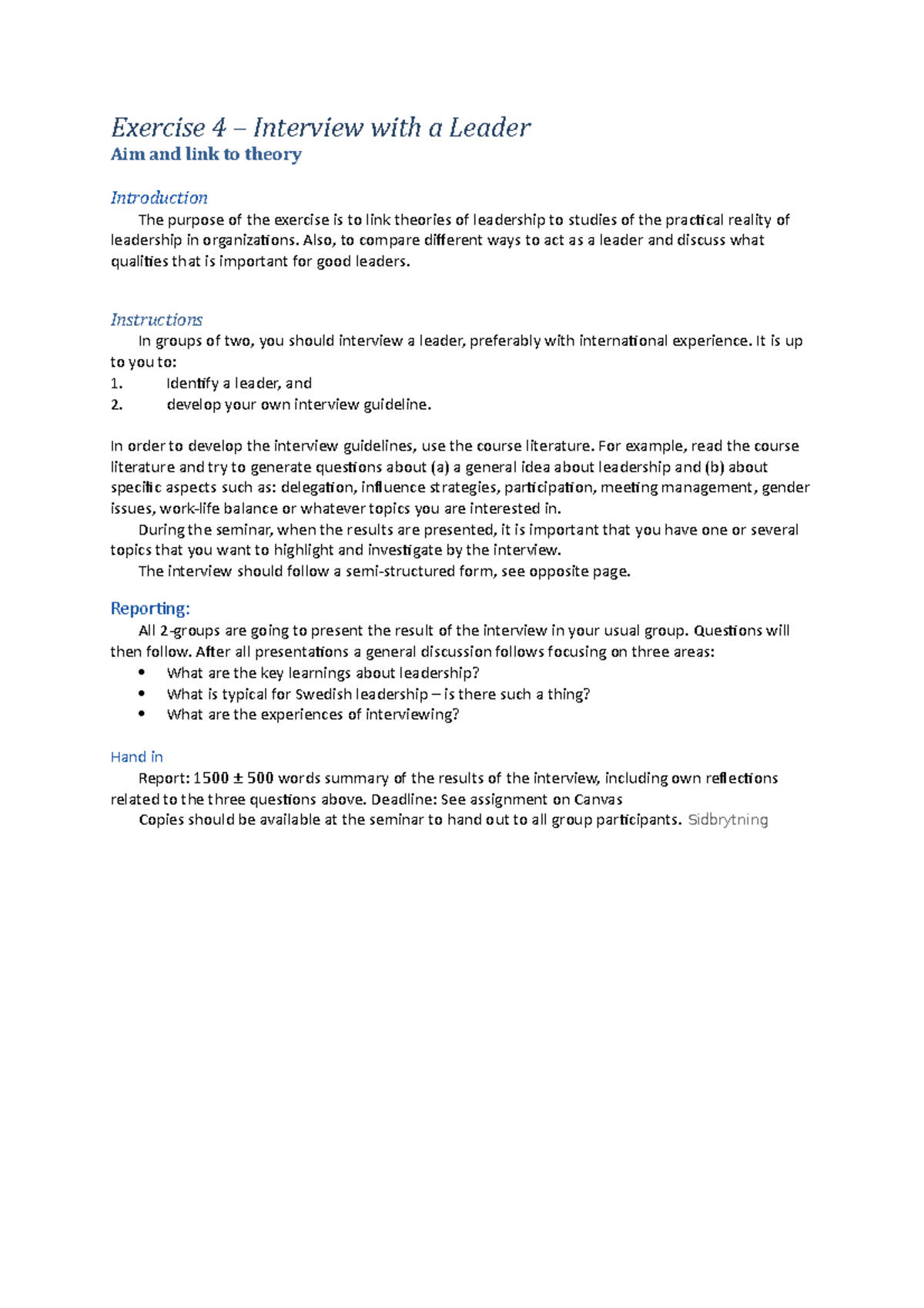 Exercise-4-Instructions-to-be-shared-on-Interview with Leader ...