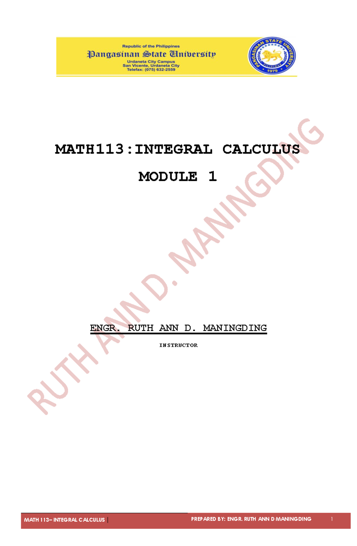 MATH113 Module 1: Integral Calculus Concepts & Techniques - Studocu