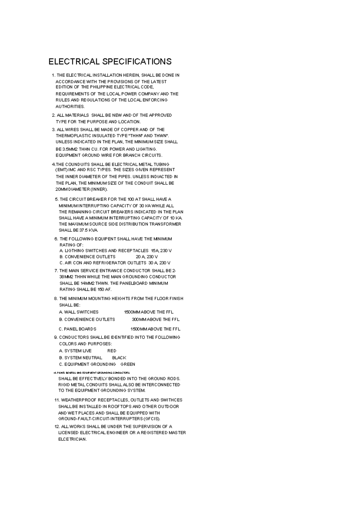 ELECTRICAL INSTALLATION SPECIFICATIONS AND REQUIREMENTS - Studocu
