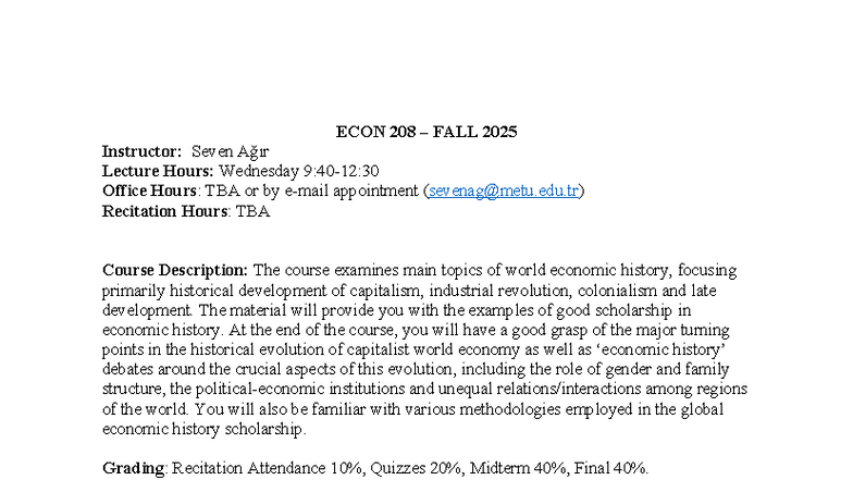 ECON 208 FALL 2025 - Key Course Information and Structure - Studocu