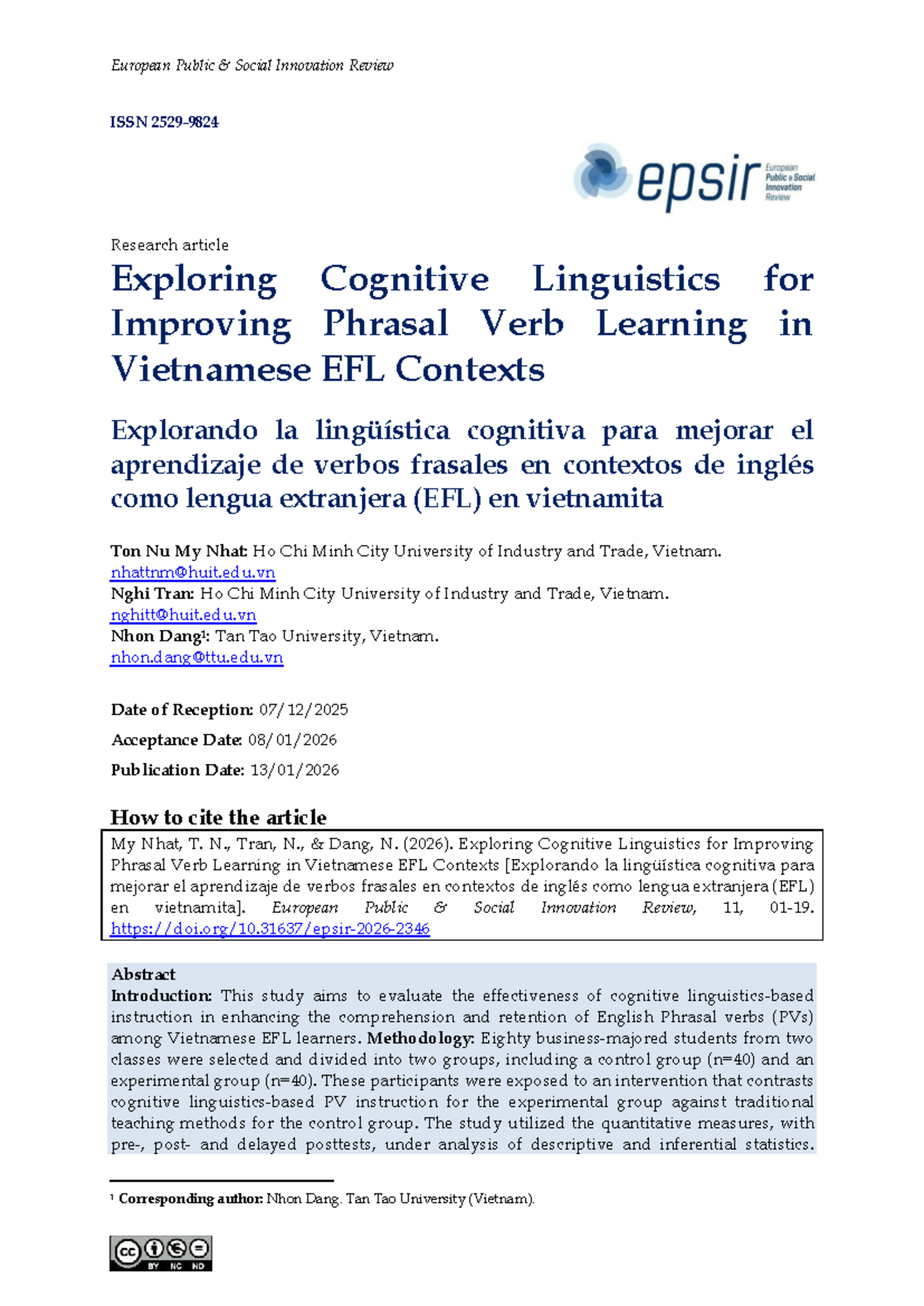 EFL 2346: Enhancing Phrasal Verb Learning through Cognitive Linguistics ...