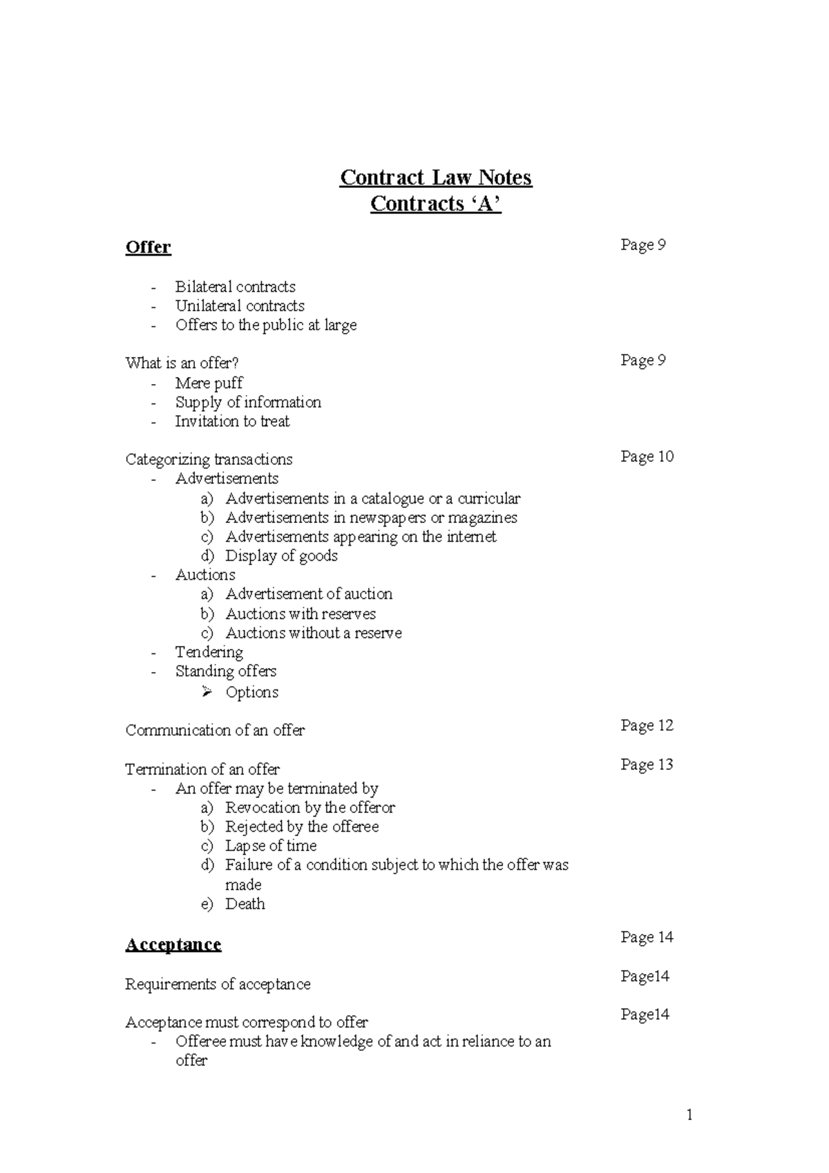 Contract Law Notes 2021: Key Concepts and Principles Summary - Studocu