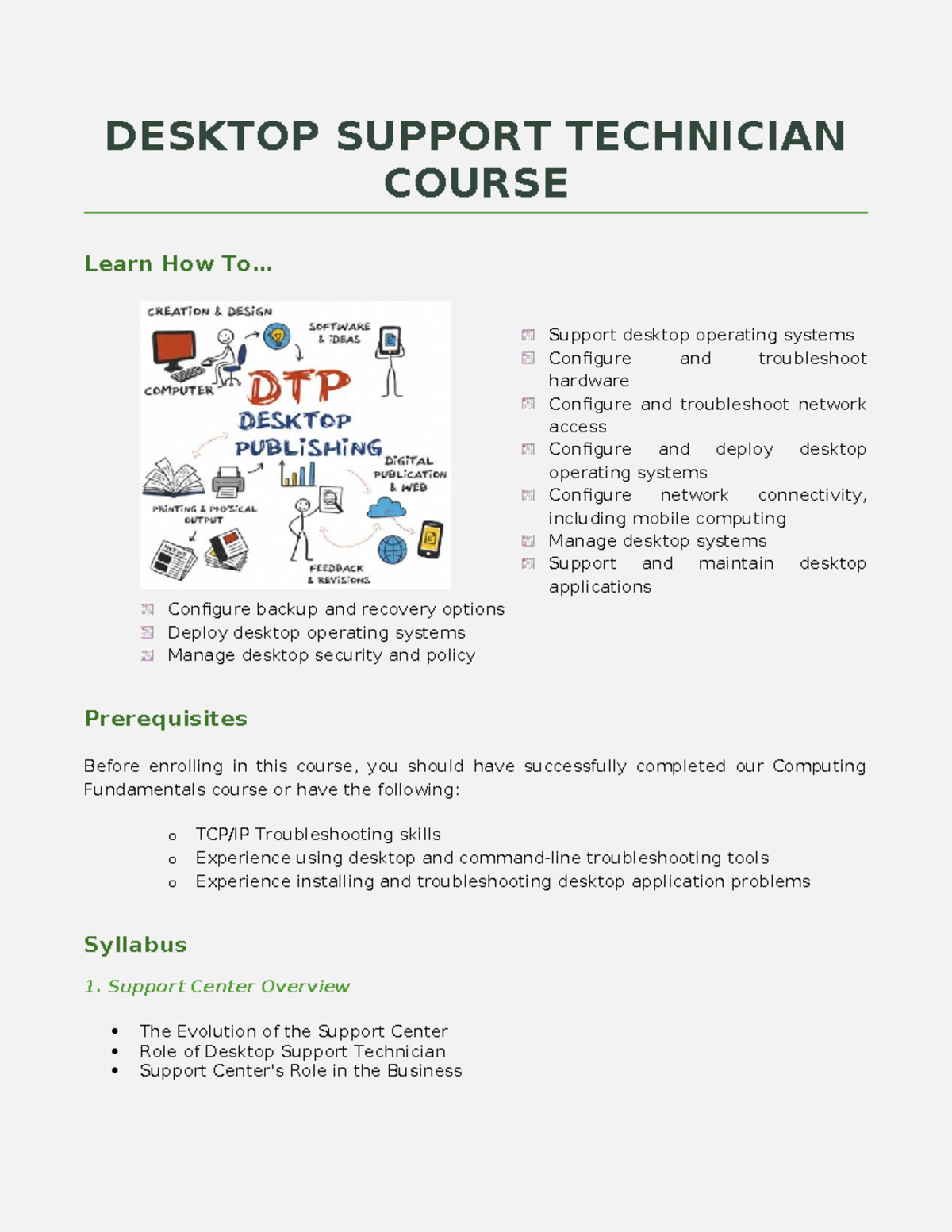 Desktop Support Technician Course Overview - Project 6 AEFQQ - Studocu