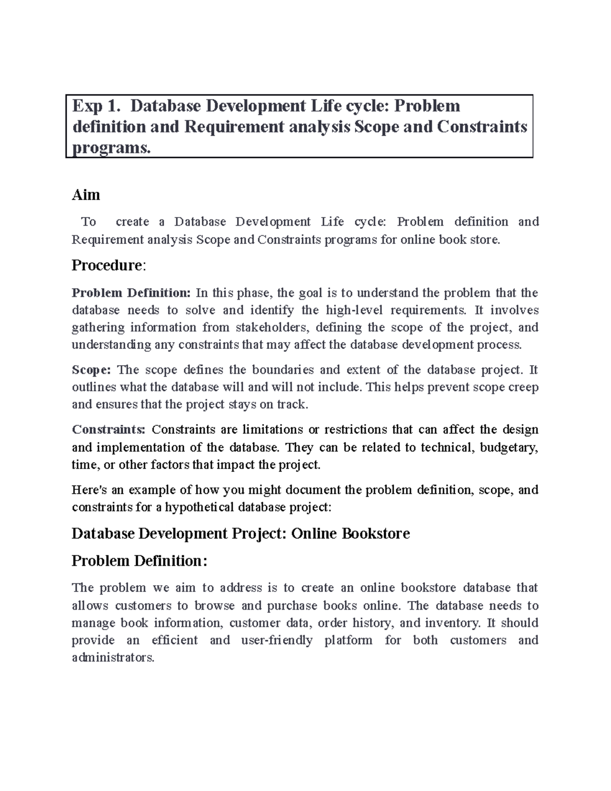 AD3381 LAB Manual - Exp 1. Database Development Life cycle: Problem ...