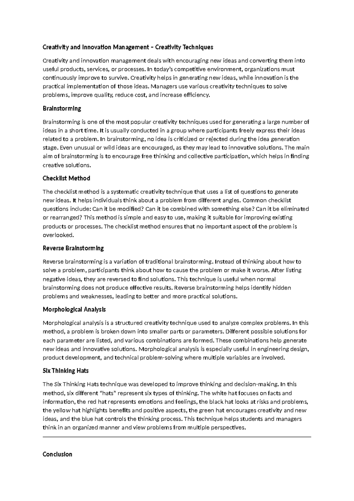 Creativity Techniques in Innovation Management (MGT 2) - Studocu
