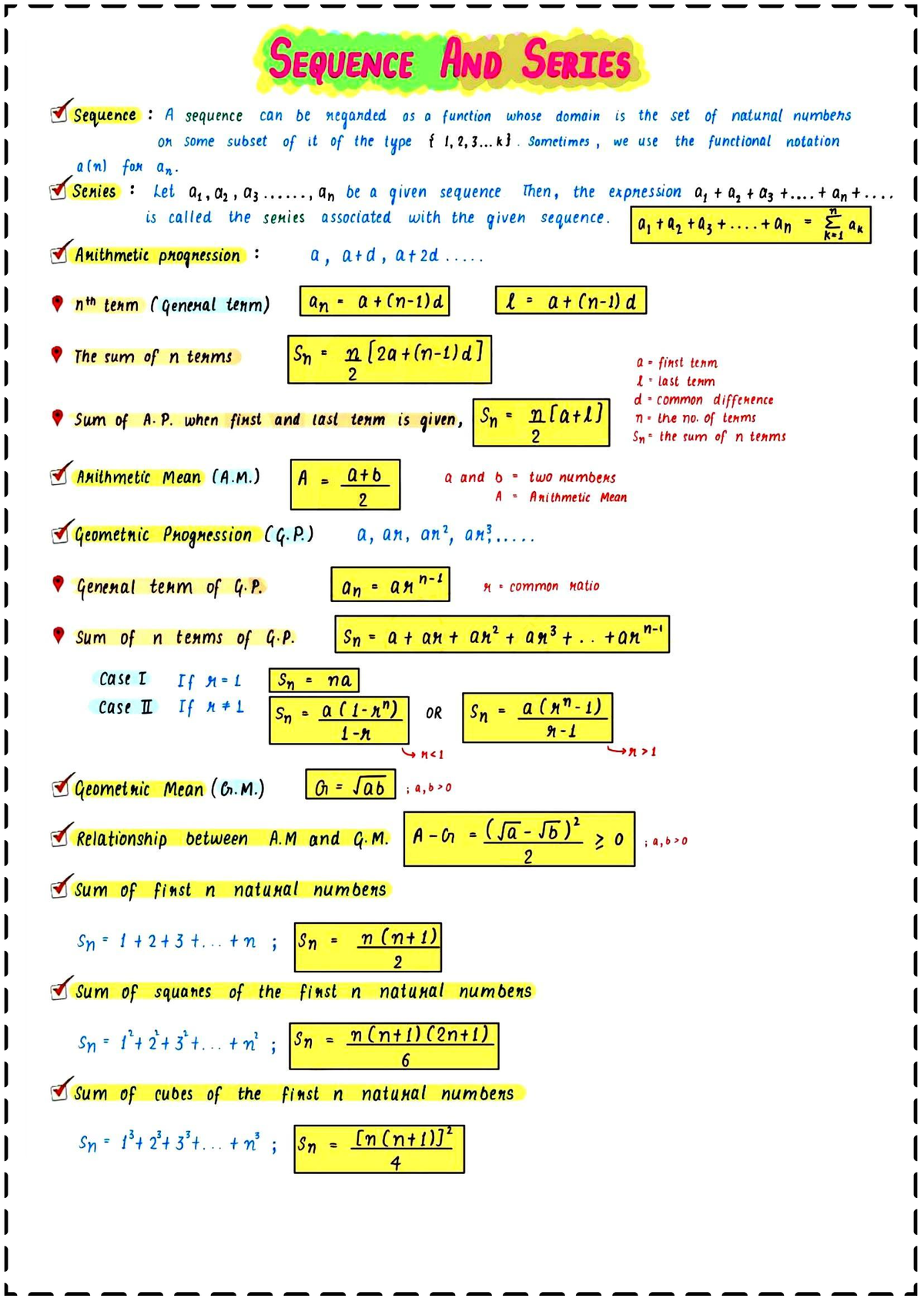 SEQUENCE AND SERIES: Concepts and Formulas for 6COi - Studocu