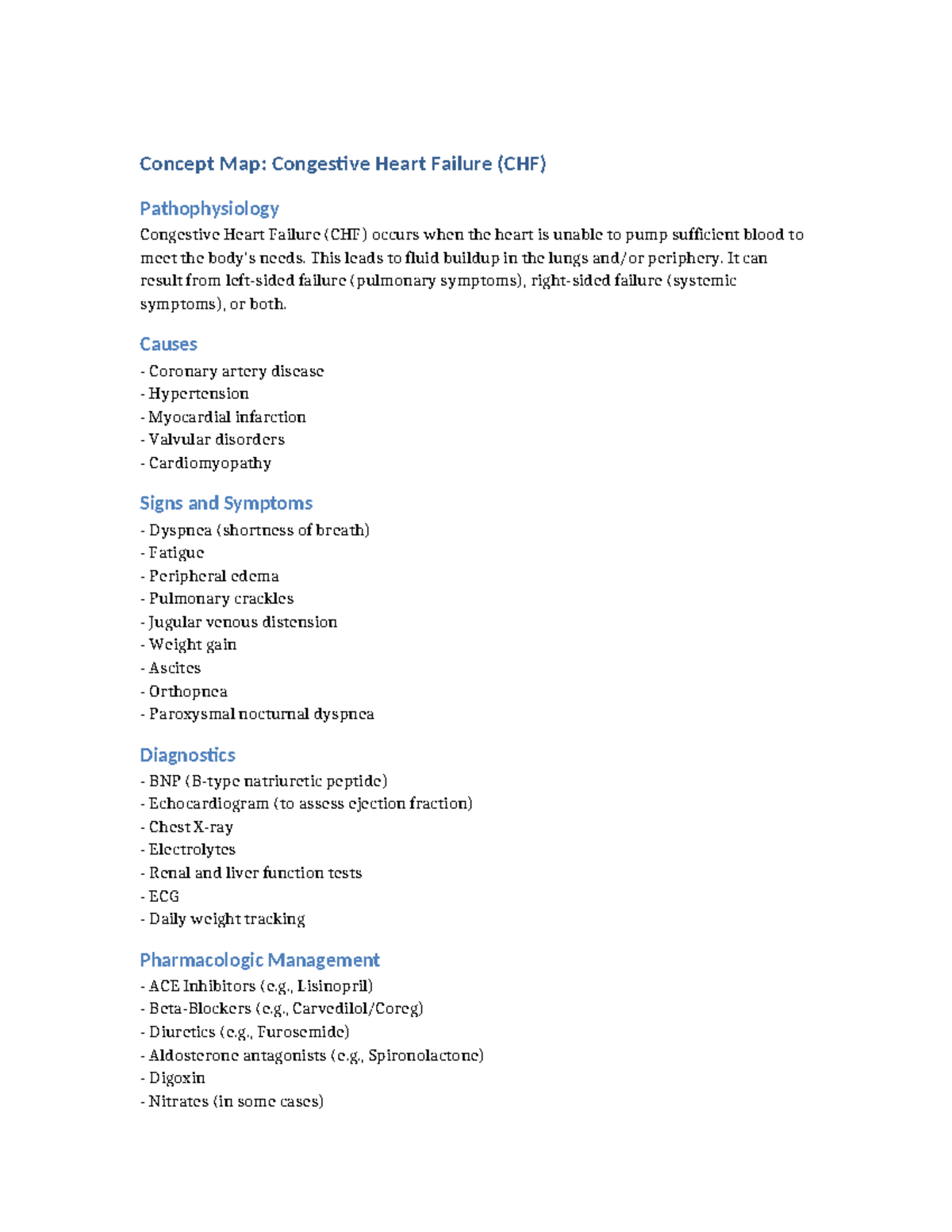 CHF Pathophysiology Concept Map: Understanding Congestive Heart Failure ...