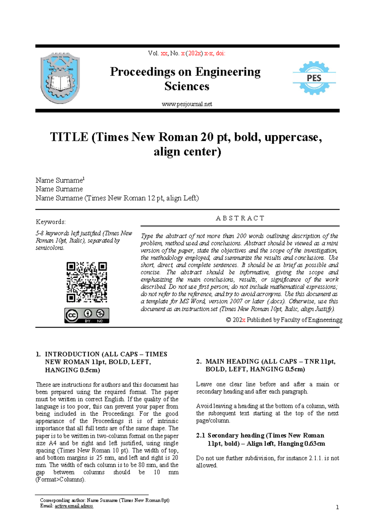 PES Template for Engineering Sciences Proceedings Submission - Studocu