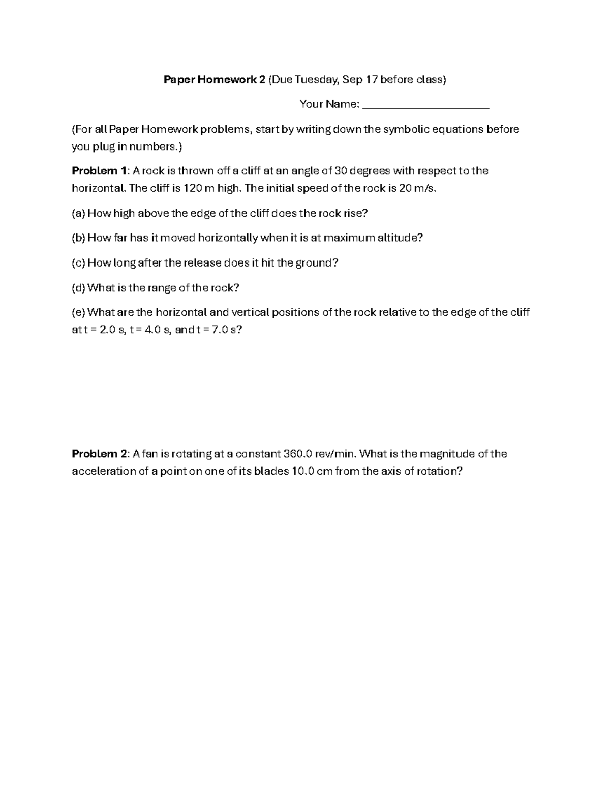 Physics Homework 2: Projectile Motion and Rotational Dynamics - Studocu