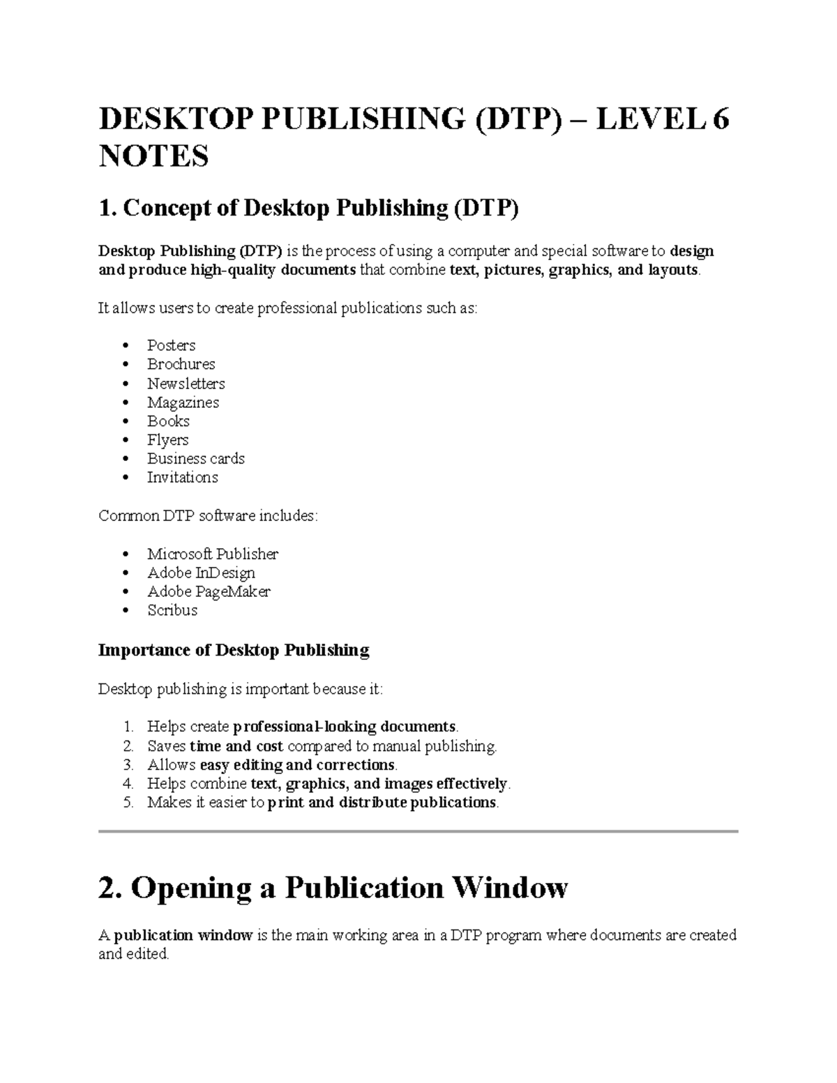 DTP Level 6: Comprehensive Notes on Desktop Publishing Techniques - Studocu
