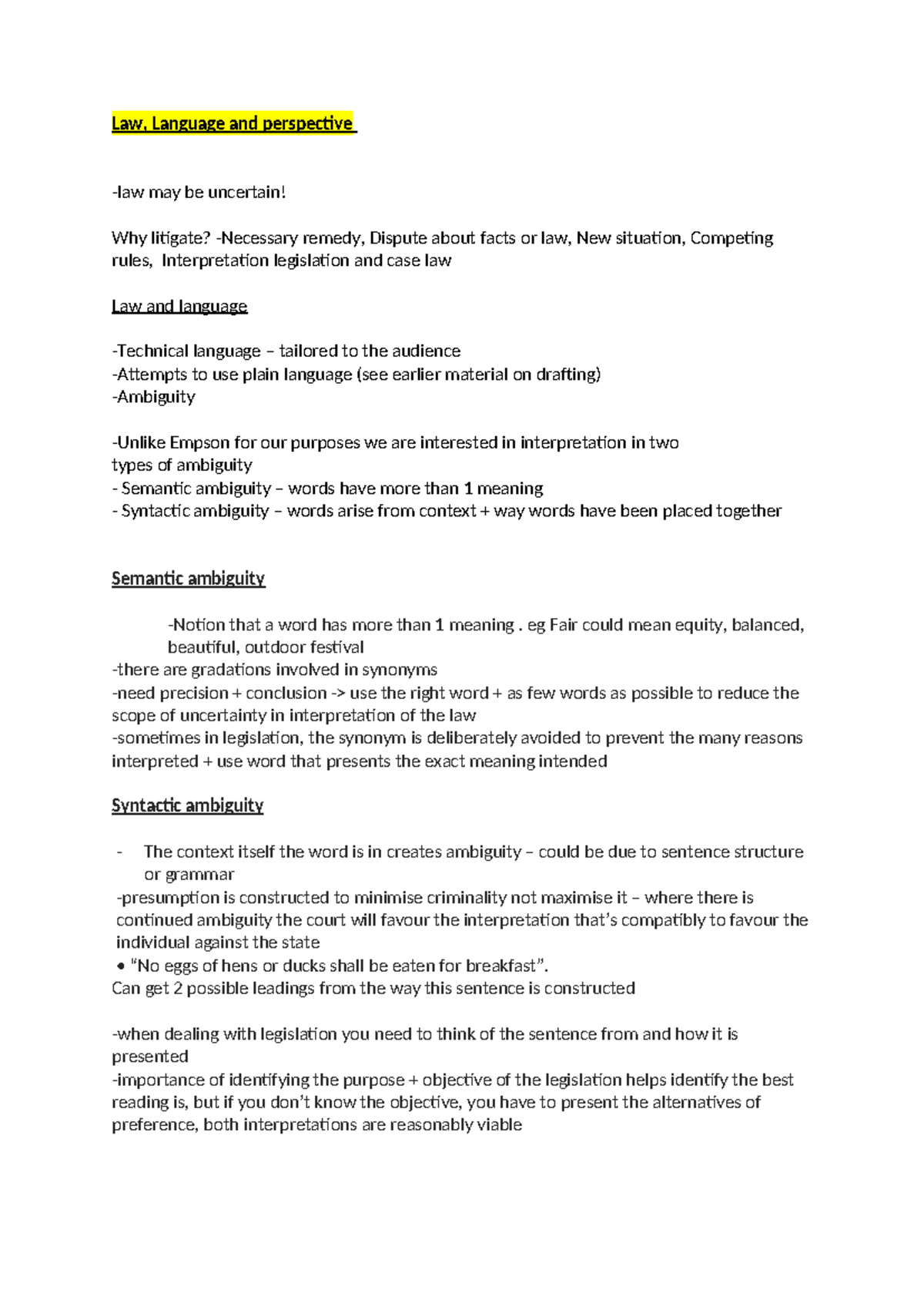 Law 101: Language & Statutory Interpretation Notes - Studocu