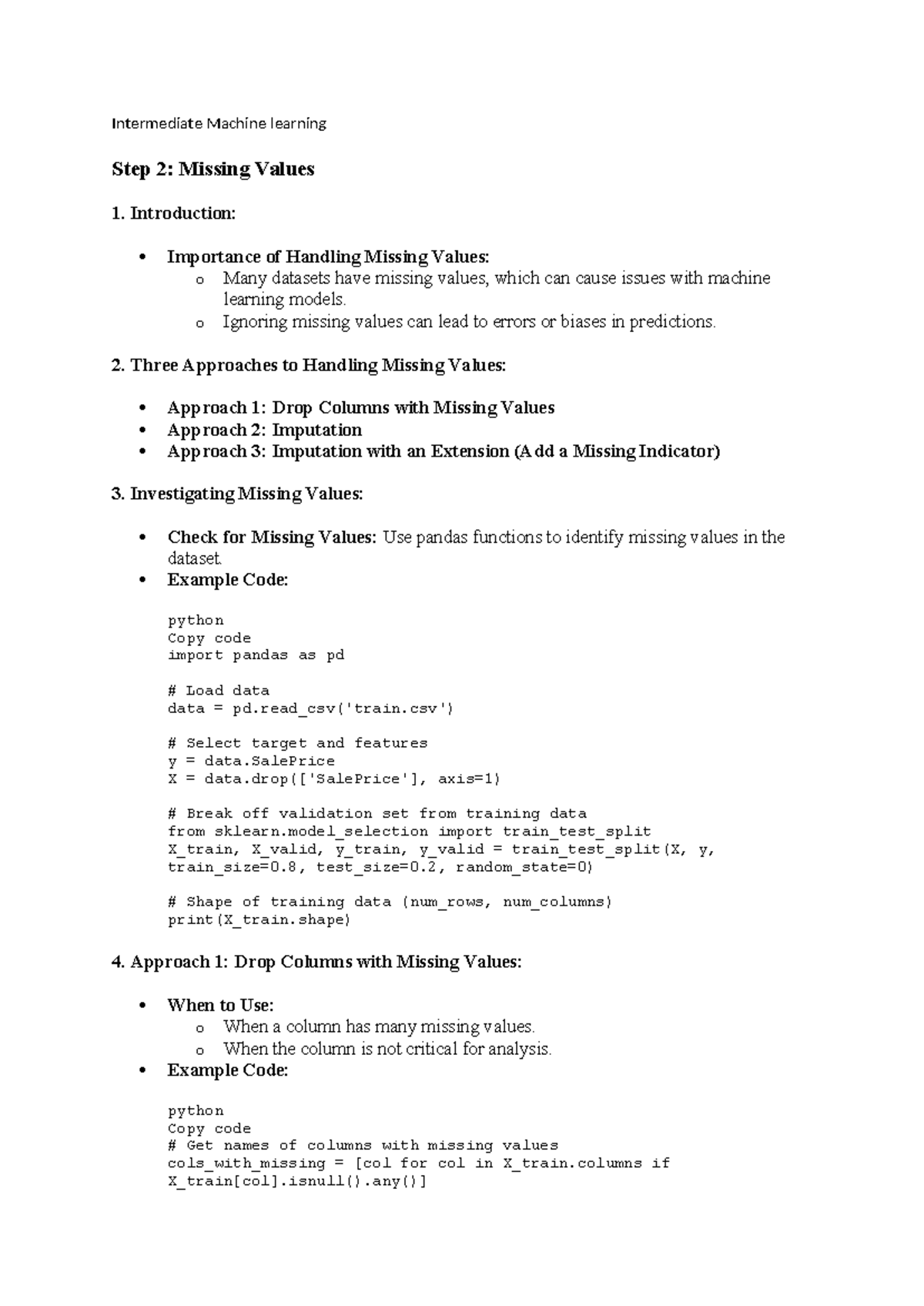 Intermediate Machine Learning (ML) - Handling Missing Values Techniques ...