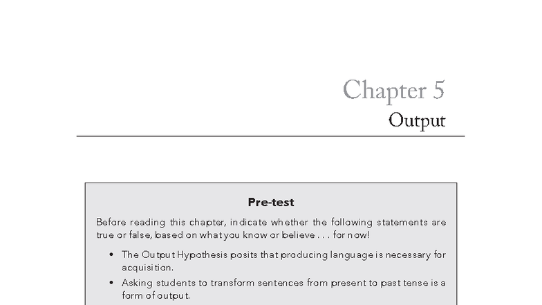 Chapter 5: The Role of Output in Language Acquisition - Studocu