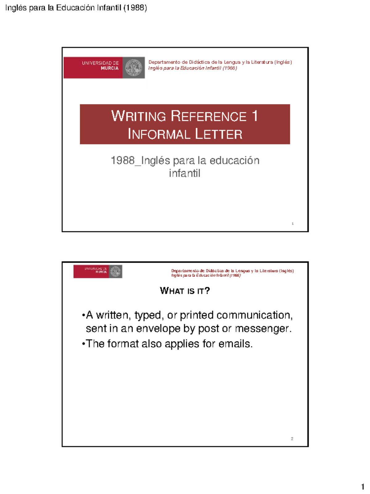 Inglés para la Educación Infantil: Writing Informal Letters (1988 ...