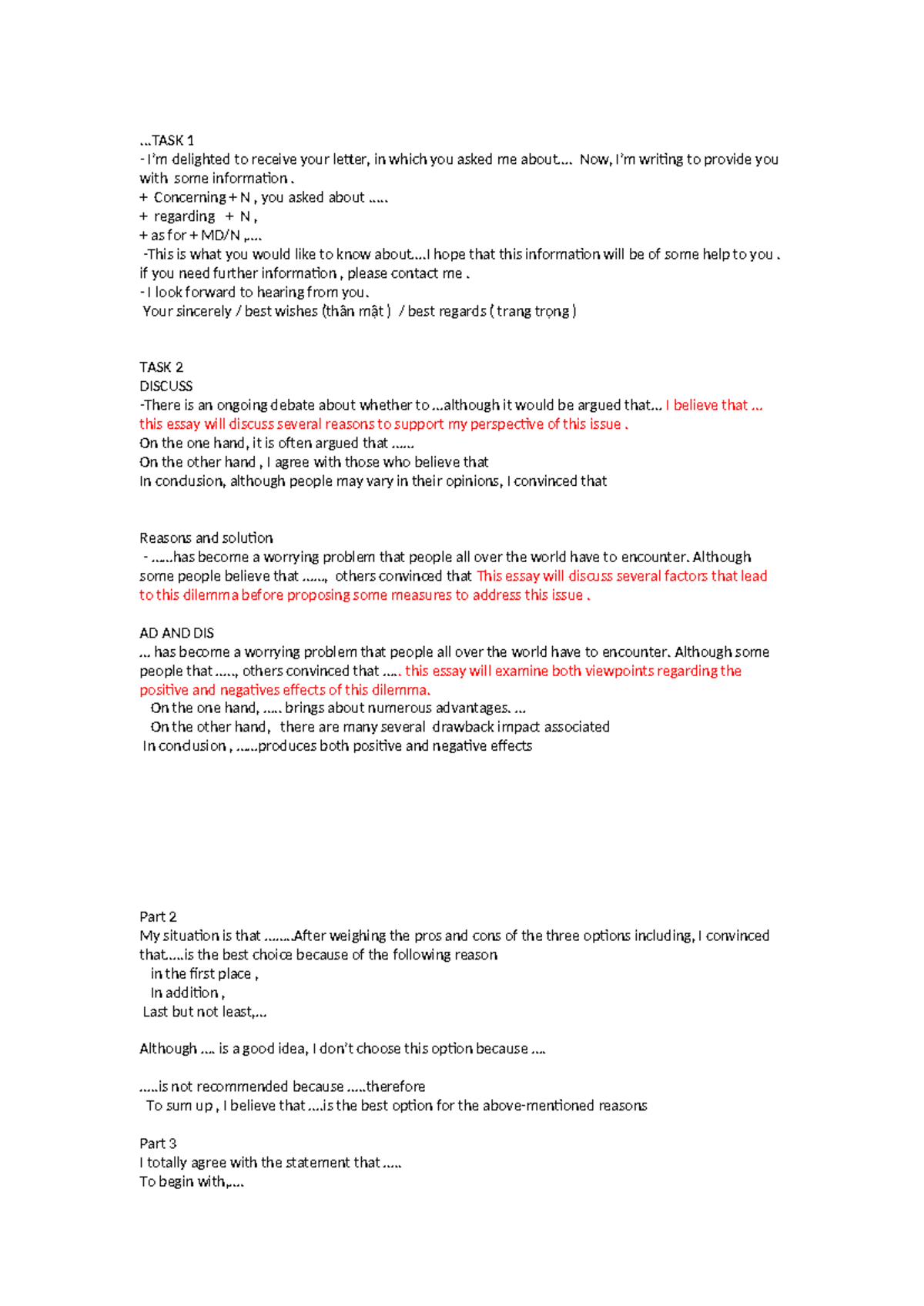 VSTEP Task 1 & 2: Essay Writing Template and Guidelines - Studocu