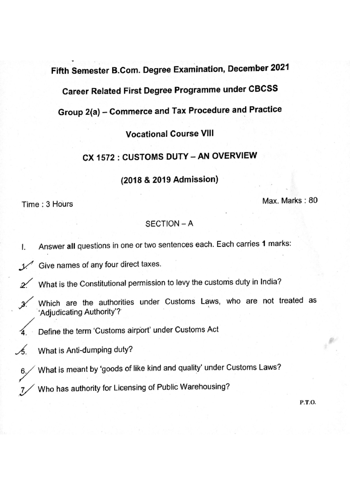 Customs Duty: 5th Sem B.Com Taxation Question Paper - Studocu