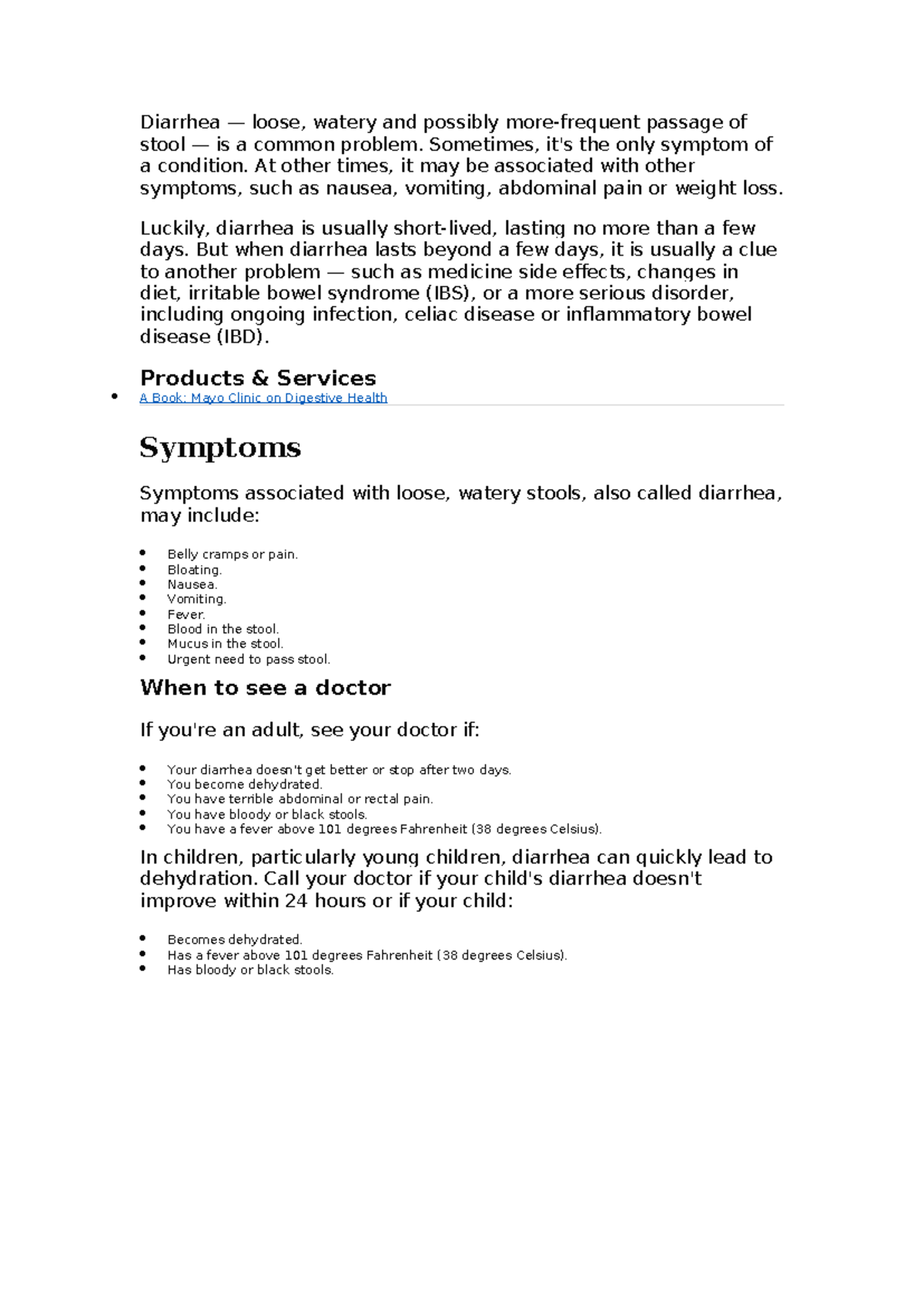 Diarrhea Notes - Biology Class Overview and Symptoms - Studocu