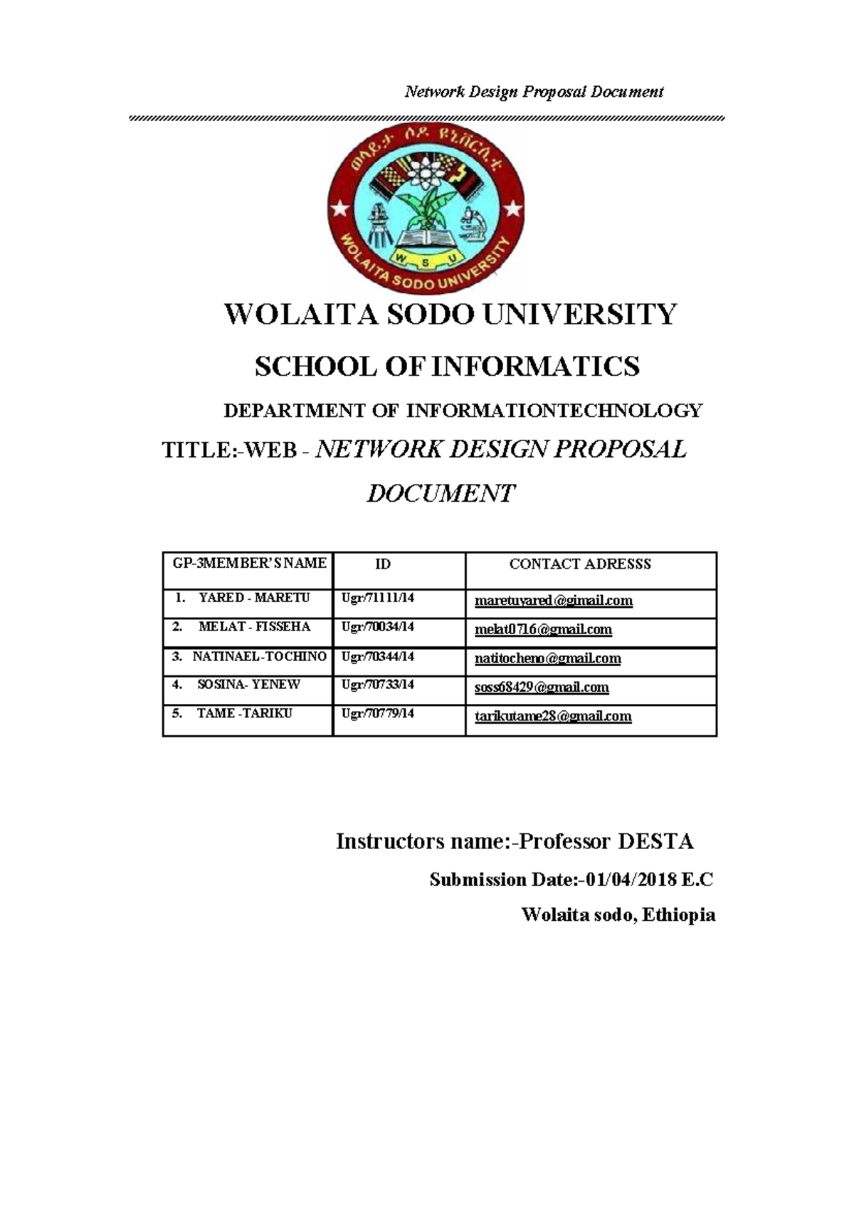 Network Design Proposal for IT Project - WSU School of Informatics ...
