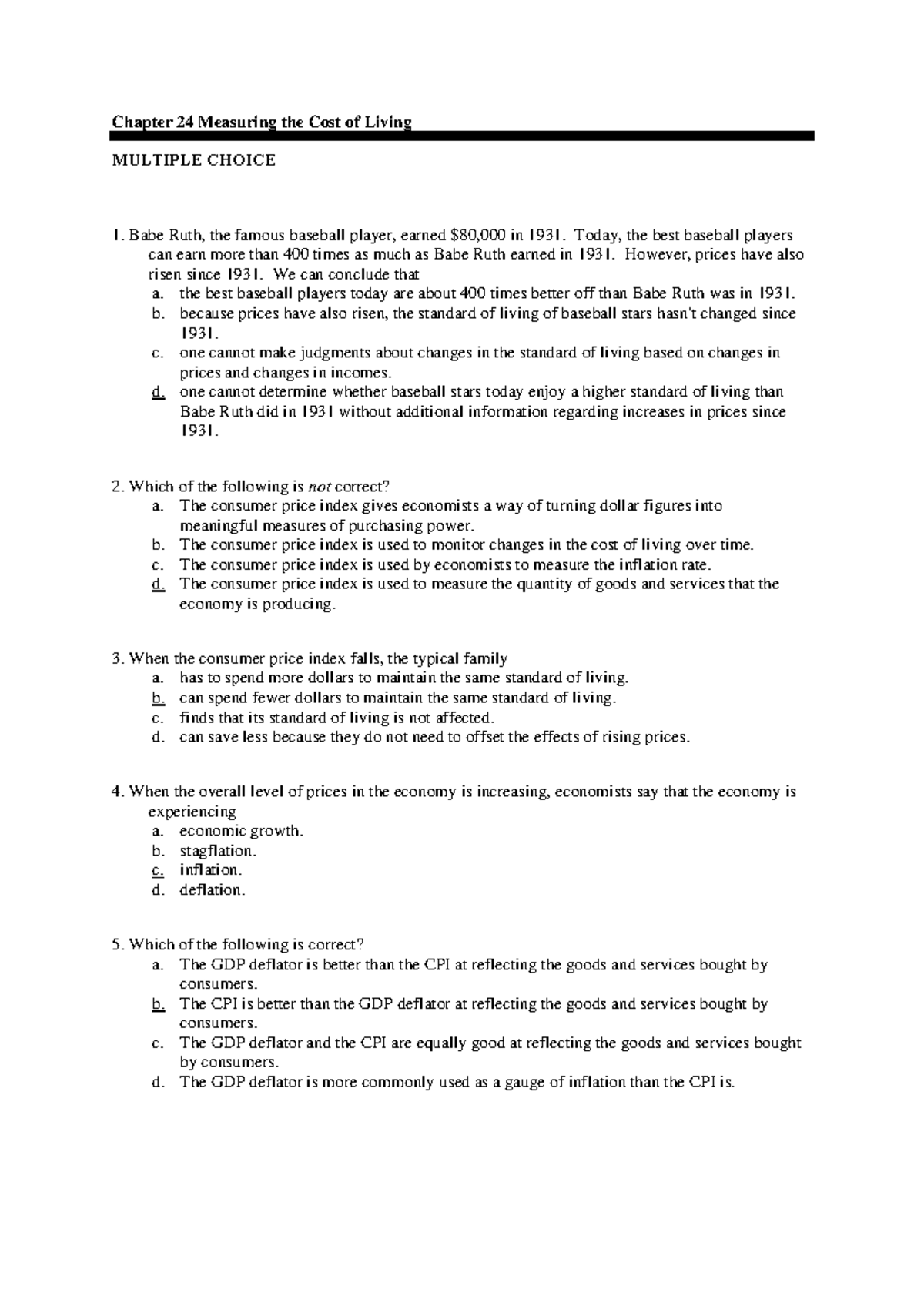 Quiz 2 Solutions for Chapter 24: Measuring the Cost of Living - Studocu