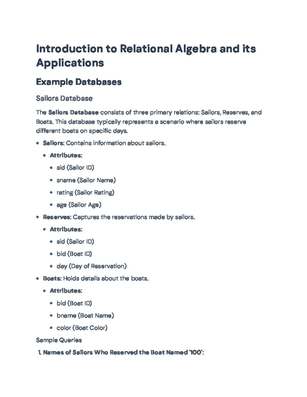 Relational Algebra: Query Examples and Applications in Databases ...
