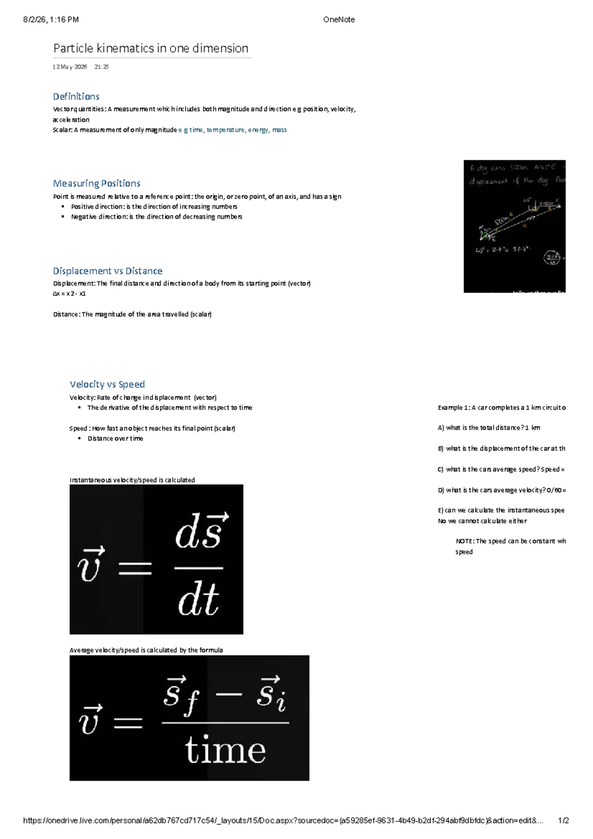 Physics Lecture 1 Notes: Particle Kinematics in 1D - Studocu