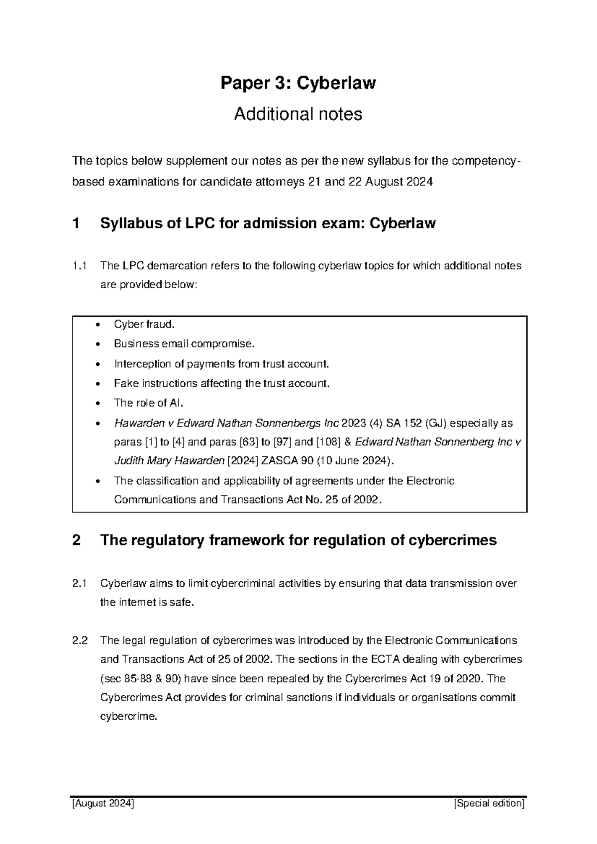 Cyberlaw Notes and Highlights for LPC Admission Exam (002) - Studocu