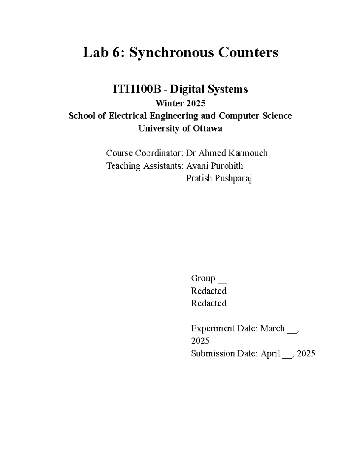 Lab 6 Synchronous Counters - Lab 6: Synchronous Counters ITI1100B ...
