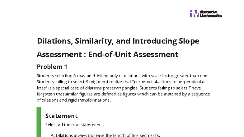 Unit 2 Review B: Dilations, Similarity, and Slope Assessment - Studocu