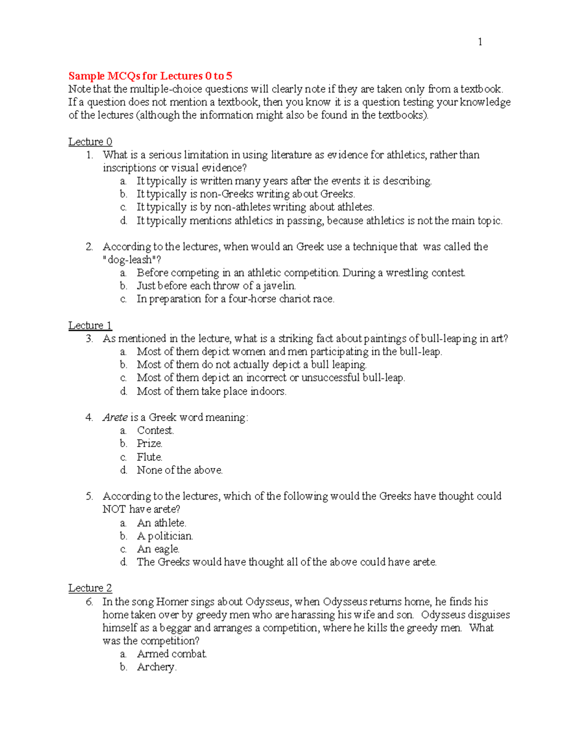 2300 Sample MCQs for Lectures 0-5: Key Concepts and Insights - Studocu