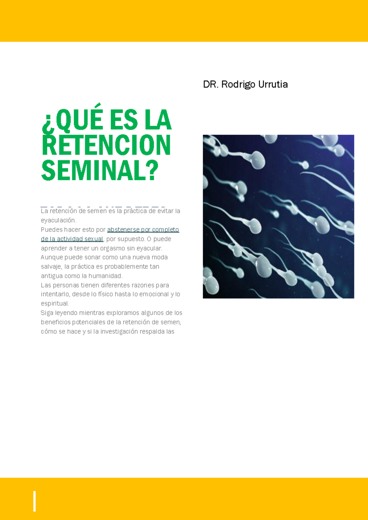 La Retención Seminal: Todo lo que Debes Saber según Dr. Urrutia - Studocu