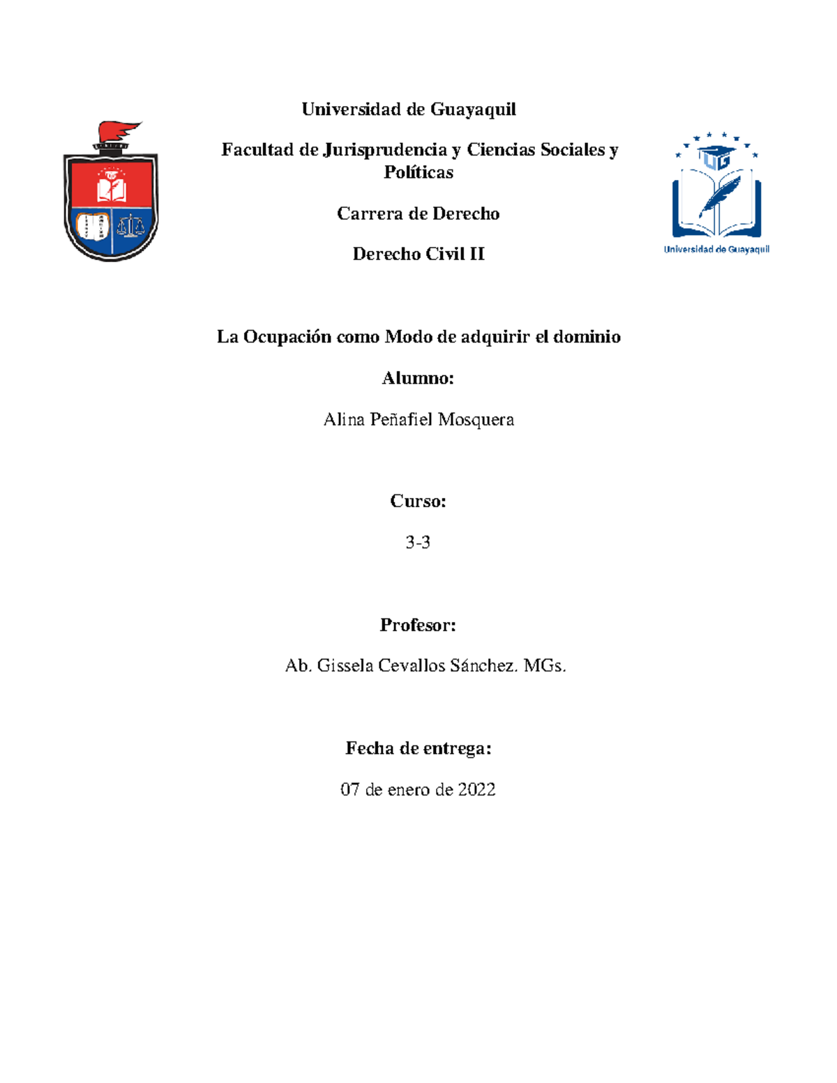 Derecho Civil II: La Ocupación como Modo de Adquirir el Dominio - Document Preview