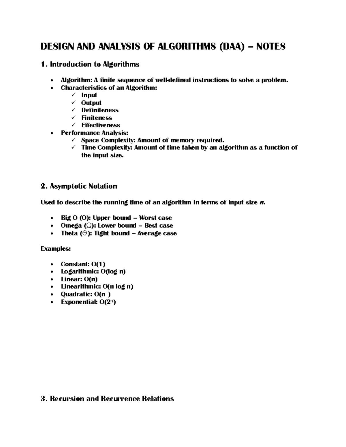 DAA: Design and Analysis of Algorithms Lecture Notes - Studocu