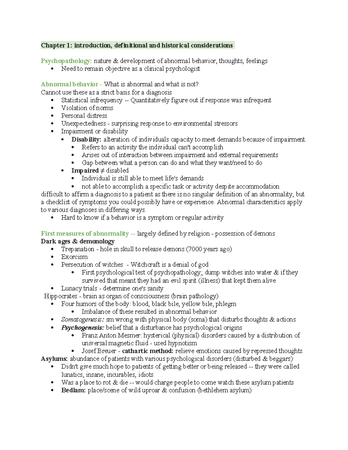 Psyb32 - Clinical Psychology Lecture Notes: Understanding Psychopathology - Document Preview