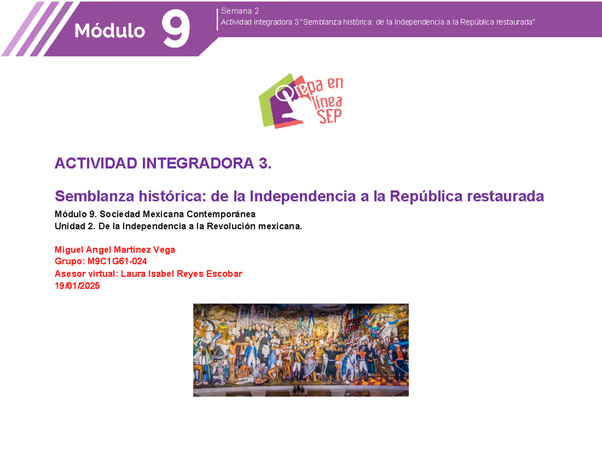 Actividad Integradora 3 De La Independencia A La República Restaurada