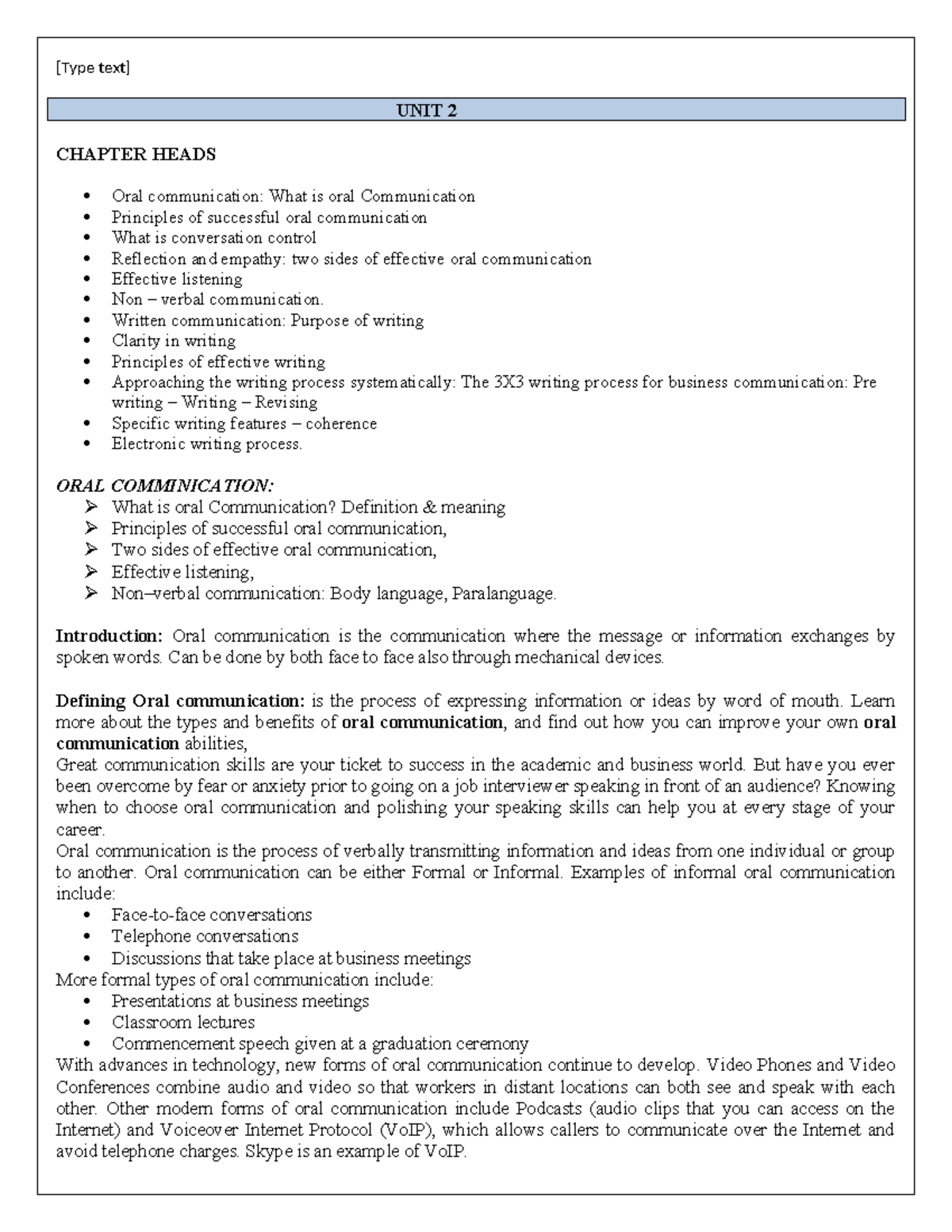 MBA 1st Sem Business Communication - Unit 2: Oral & Written ...