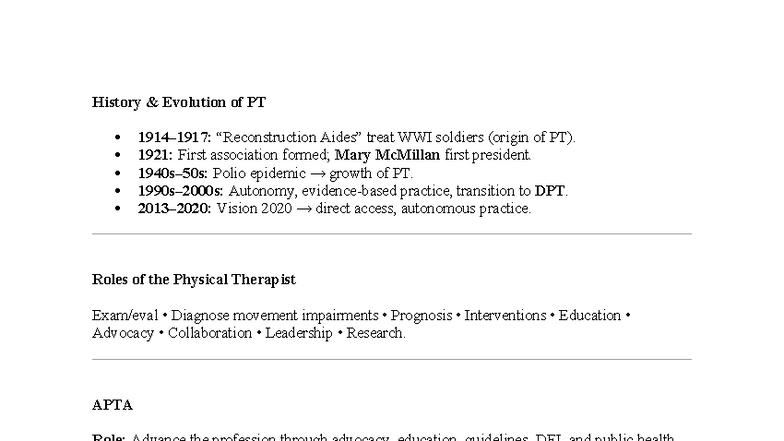 History and Evolution of PT Practice and Standards (PT 101) - Studocu