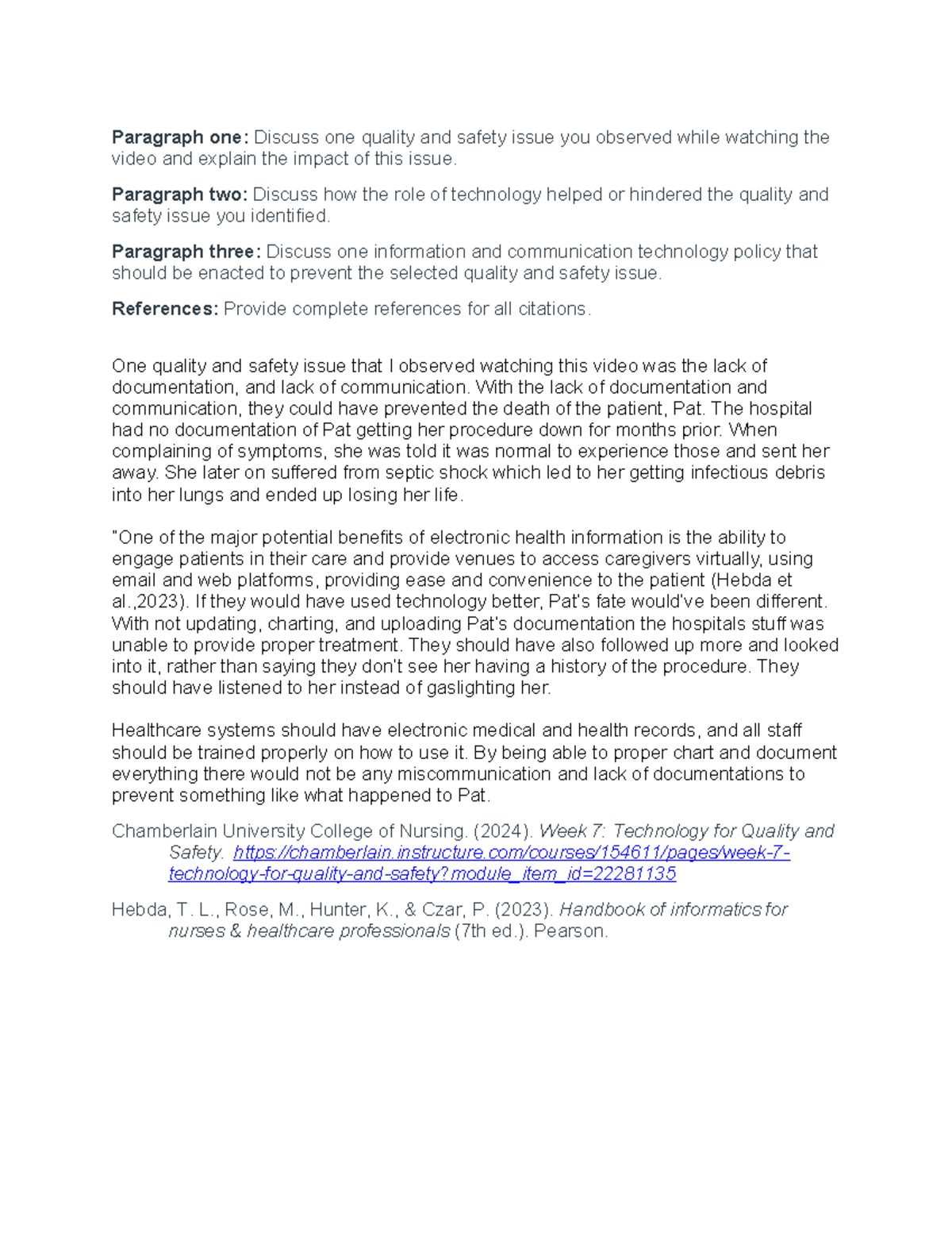 NR361 Week 7 - Discussion on Quality & Safety Issues in Healthcare ...
