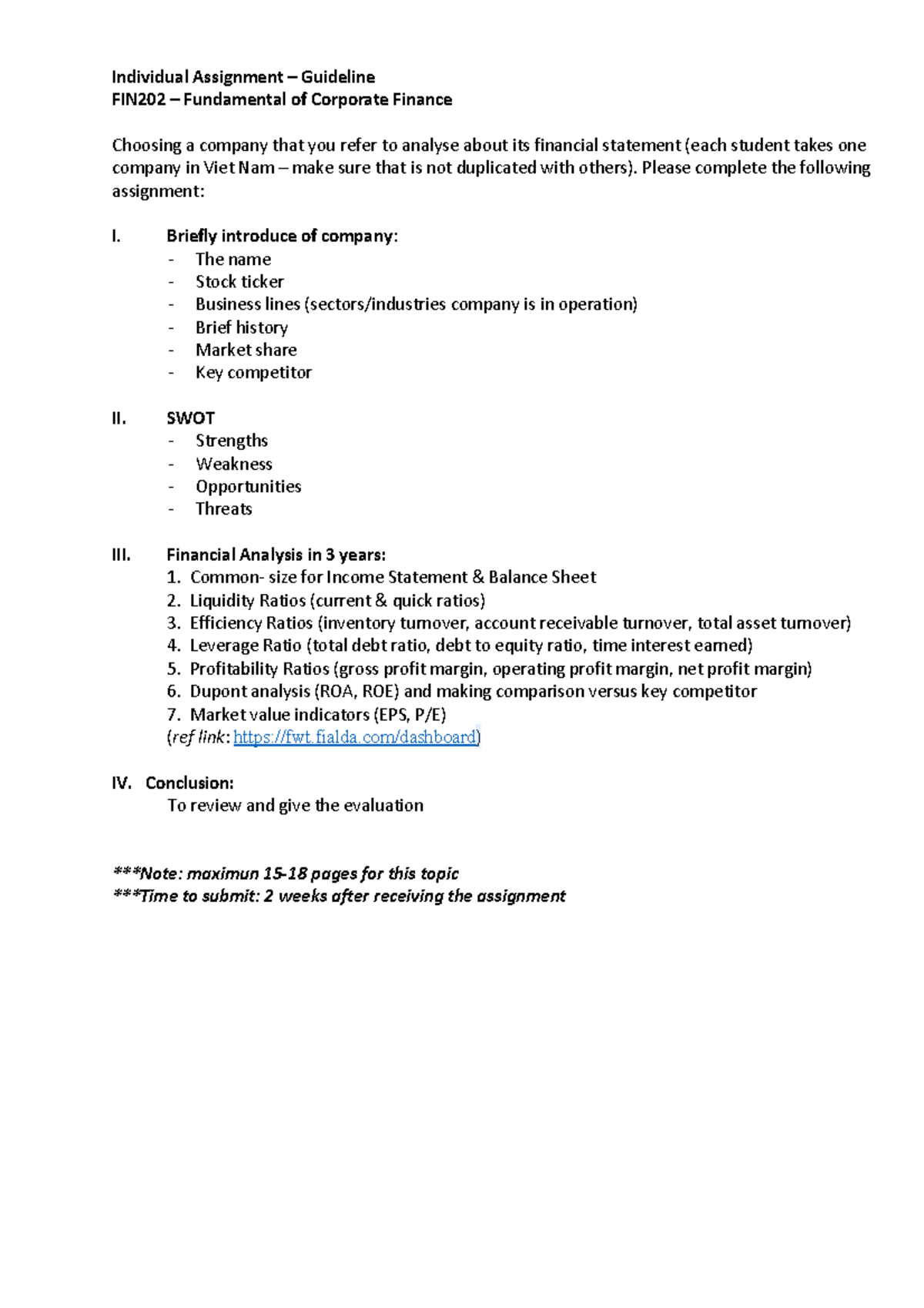 Individual Assignment Guidelines - FIN202: Corporate Finance Analysis ...