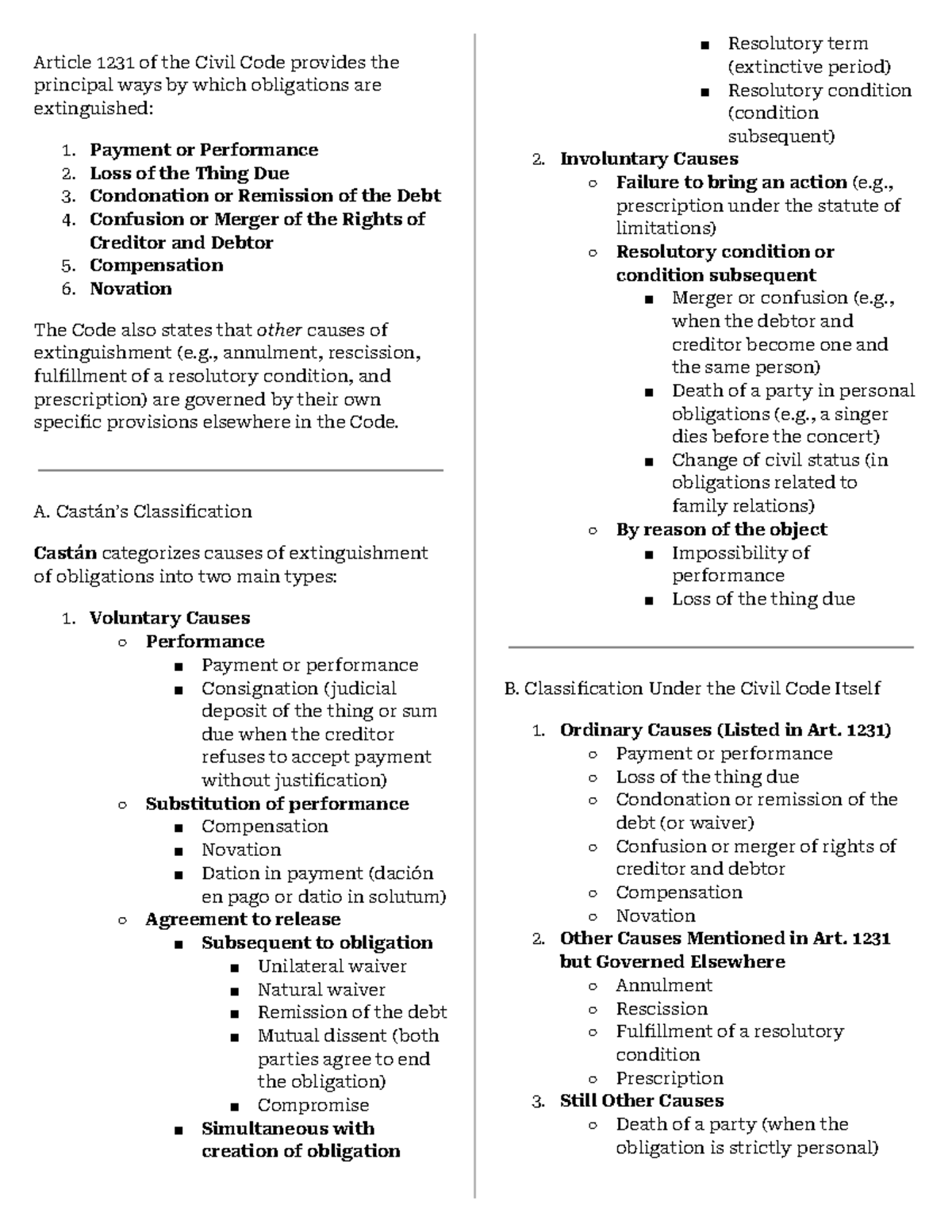 Civil Code Obligations: Extinguishment & Payment Summary (Law 1231 ...