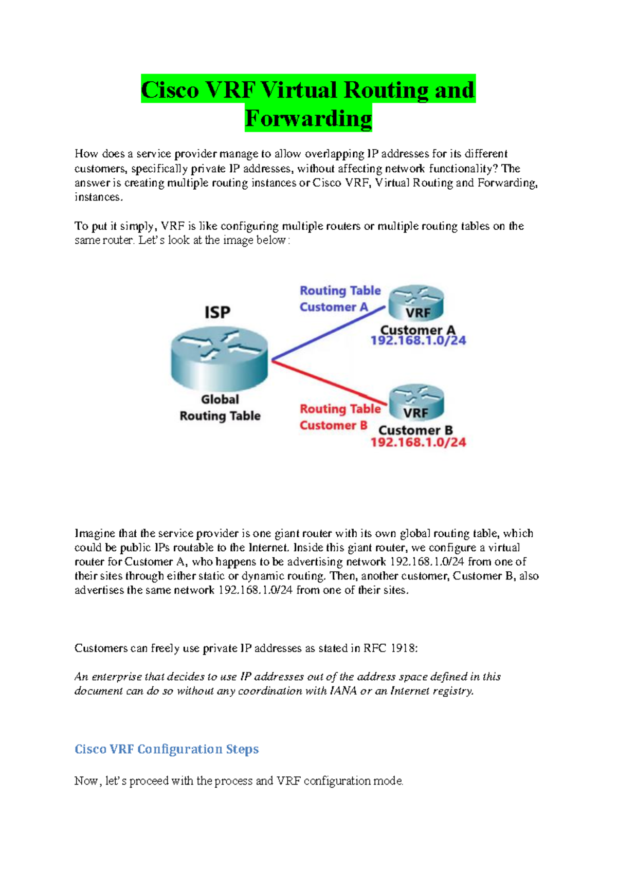 Cisco VRF Basics - study - Cisco VRF Virtual Routing and Forwarding How ...