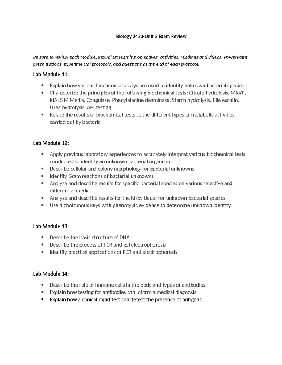Biology 2420 - Study Guide for Lab Exam 3 Review - Studocu